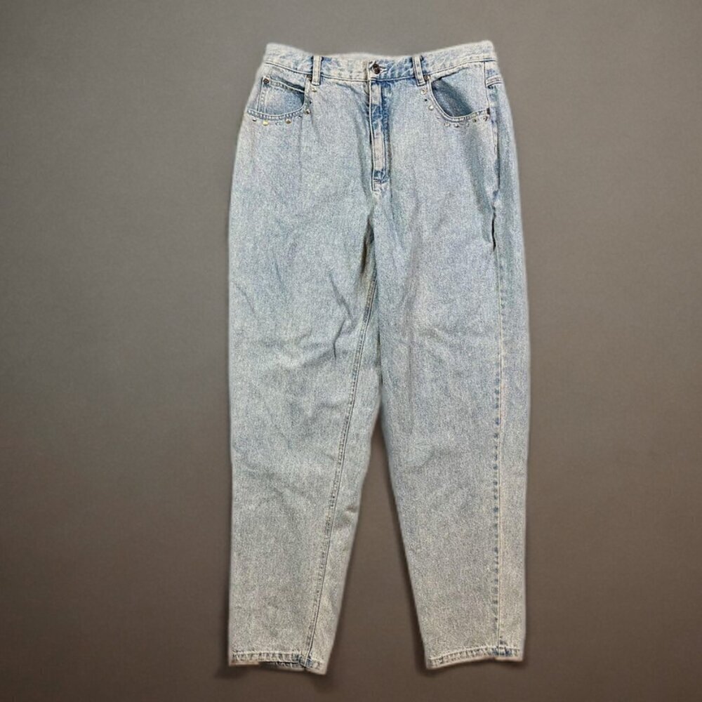 Vintage LizWear Light Wash Studded Rhinestone Denim Jeans Womens 16 100% Cotton